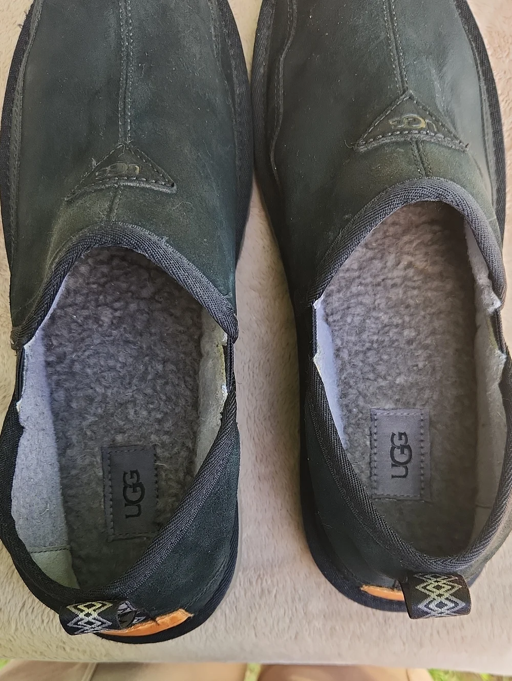 UGG Men’s Black Suede Slip-On Loafers with Shearling Lining